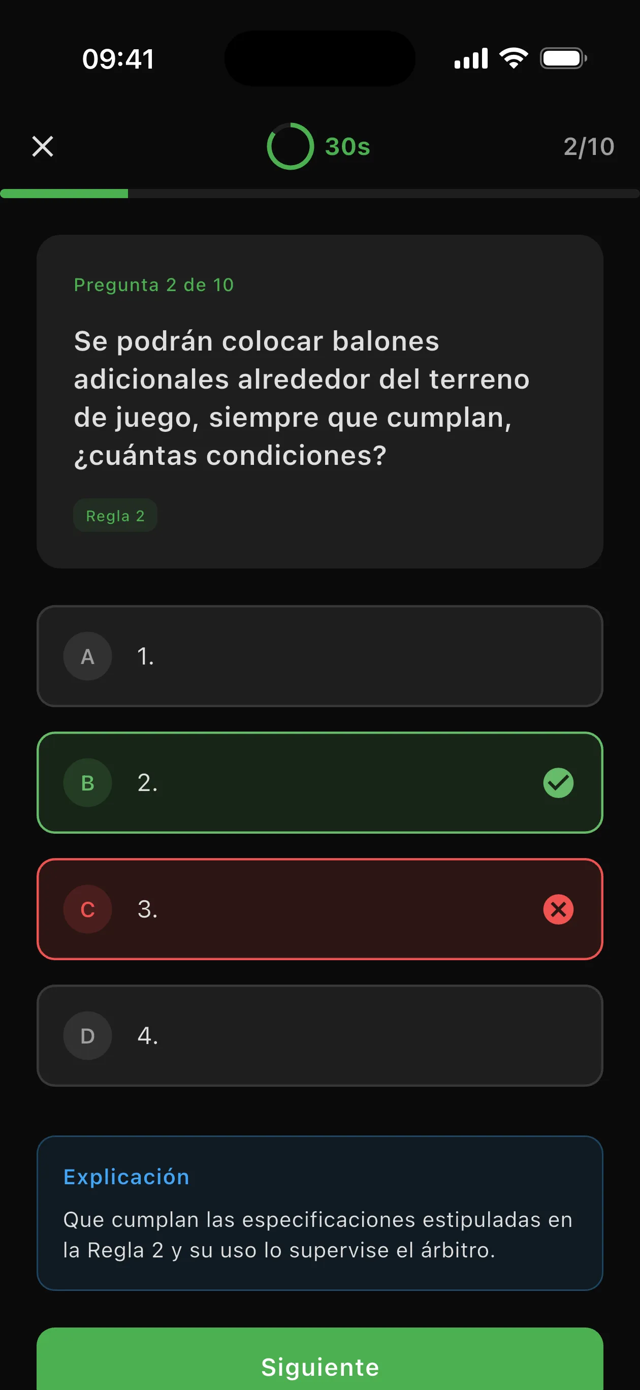Una pregunta de un test de Rulefy ya respondida, con la explicación de la respuesta correcta